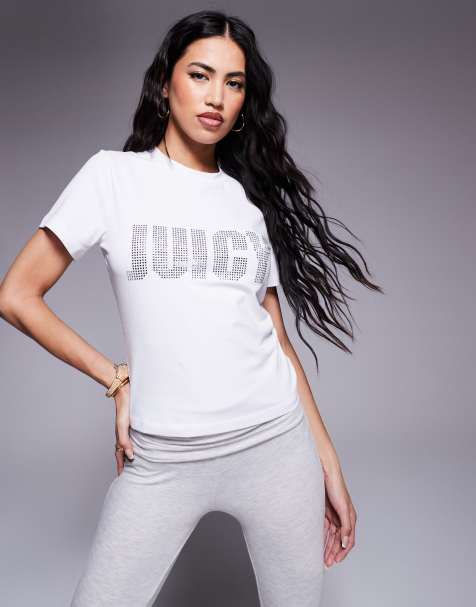 Juicy Couture diamanete logo t-shirt in white - view 1