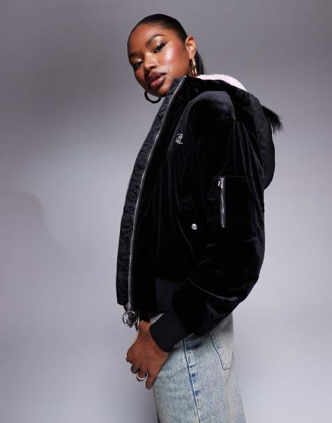 Juicy Couture diamante bomber coat in black - view 1
