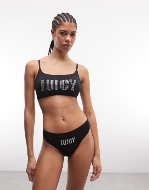 Juicy Couture diamante bralet and high leg briefs set in black - view 1