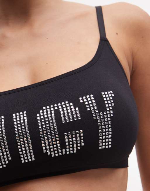 Juicy Couture diamante bralette and high leg brief set in black, 3 of 4