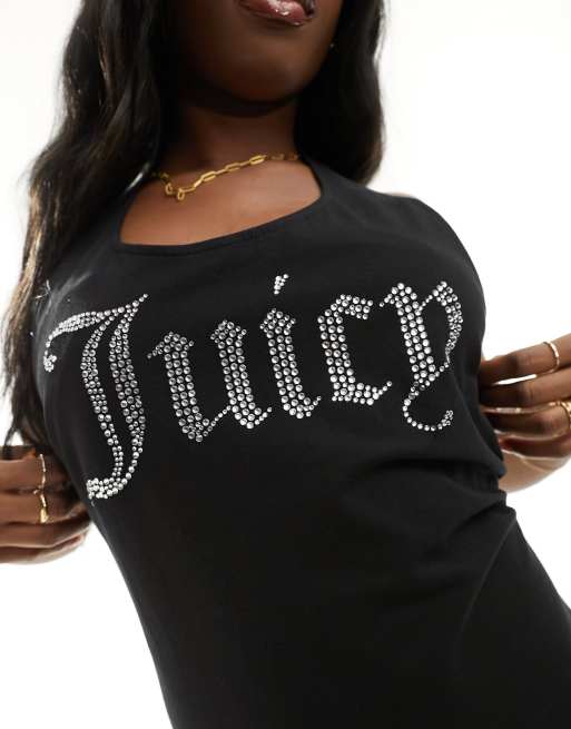 Juicy Couture diamante halter mini dress in black, 2 of 4