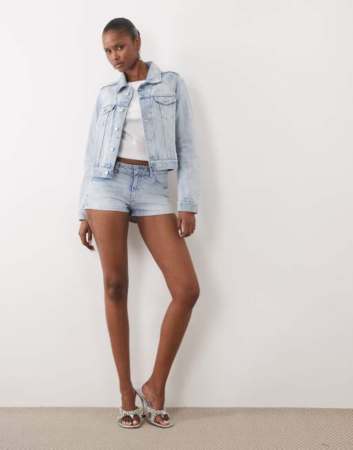 Juicy Couture diamante logo denim micro shorts in light wash blue, 2 of 5