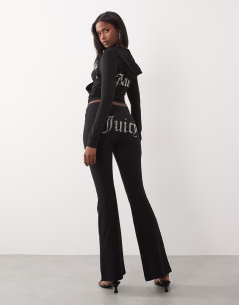 Juicy Couture diamante logo detail low rise flared joggers co-ord in black - view 1