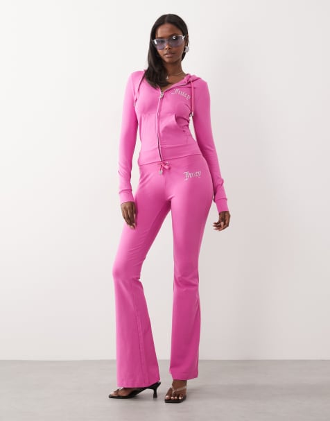 Juicy Couture diamante logo detail low rise flared trackies in hot pink (part of a set) - view 1