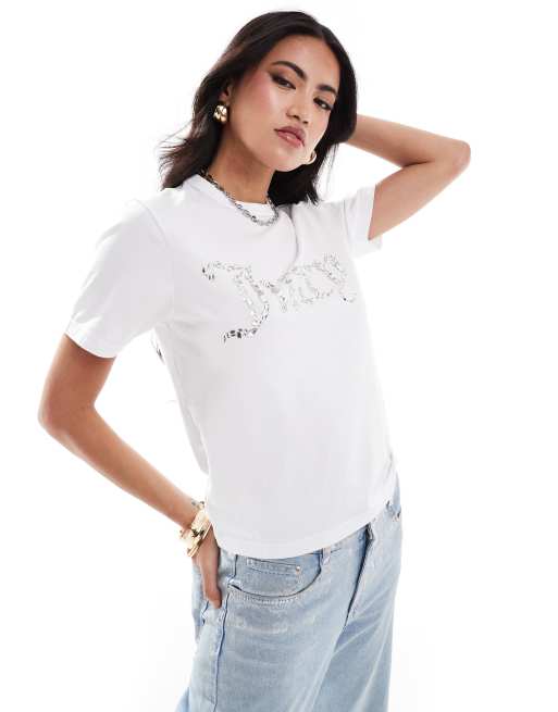 Juicy Couture diamante logo girlfriend t-shirt in white