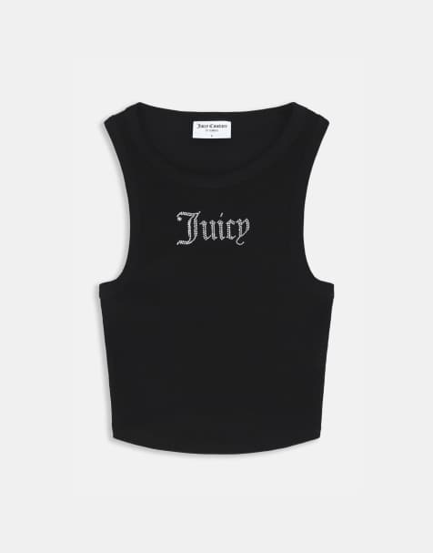 Juicy Couture diamante logo ribbed vest in black - view 1