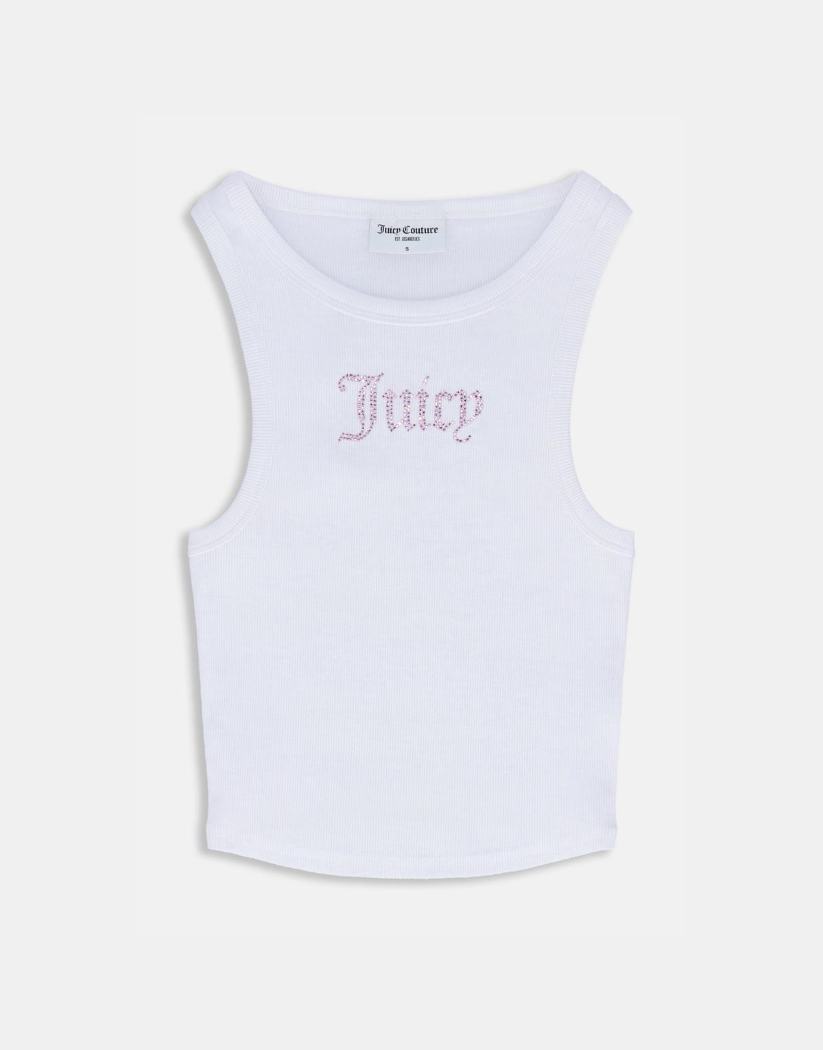 Juicy Couture diamante logo ribbed vest in white