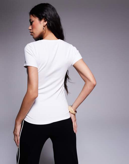 Juicy Couture diamante logo ruched t-shirt in white , 3 of 4