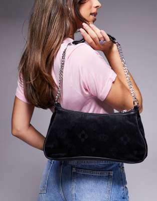 Juicy Couture diamante logo velour shoulder bag in black | ASOS