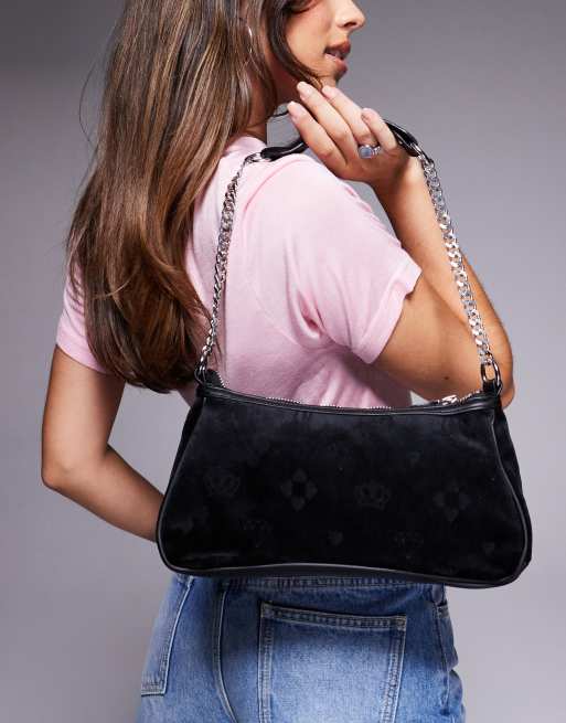 可愛い&お洒落 JUICY COUTURE ベロア Diamante バッグ Juicy Couture Velour Shoulder Bag With Diamante Detail in