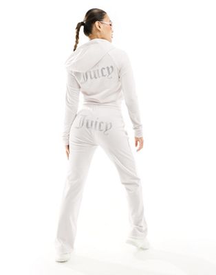Juicy Couture diamante logo velour straight leg joggers co-ord in cream