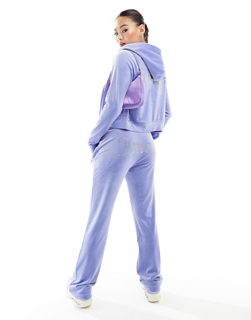 Juicy Couture diamante logo velour straight leg joggers co-ord in pastel blue