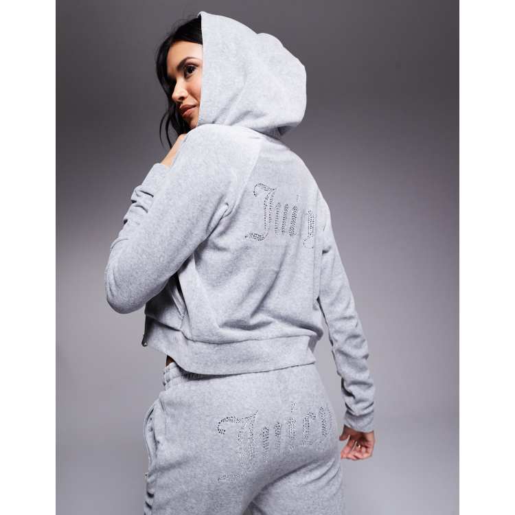 Juicy Couture diamante logo velour zip through hoodie co-ord in