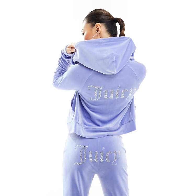 [Juicy Couture]ダイアモンドロゴ 上下セット 海外限定RightBlue Juicy Couture diamante logo velour zip through hoodie co-ord