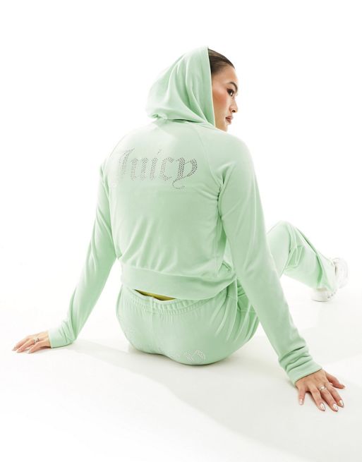 Juicy Couture diamante logo velour zip through hoodie co-ord in pastel sage