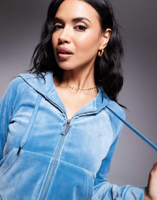 Juicy Couture diamante logo velour zip through hoodie in