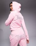 [Juicy Couture] Juicy Couture diamante logo velour zip through hoodie in pink (part of a set) S JUICY PINK