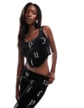 [Juicy Couture] Juicy Couture diamante monogram logo corset top in black S BLACK