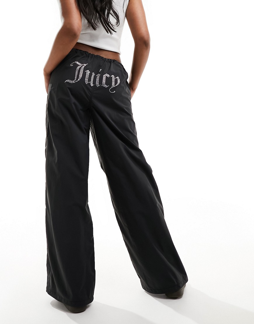 Juicy Couture diamante nylon parachute pants in black