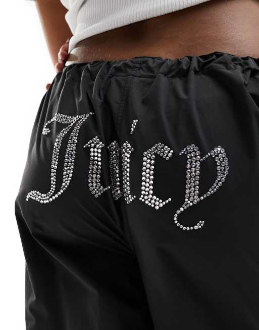 Juicy Couture diamante nylon parachute pants in black, 3 of 5
