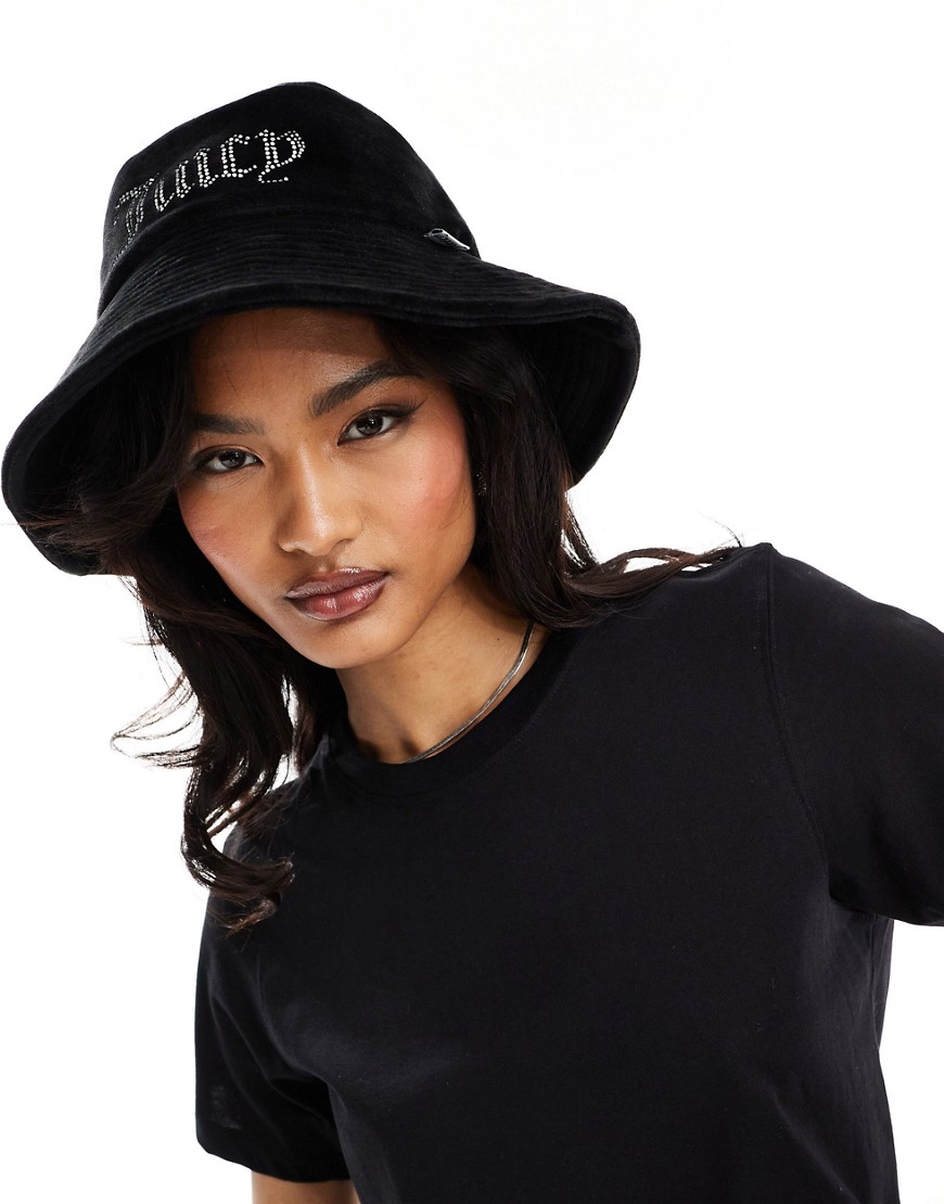 Juicy Couture diamante velour bucket hat in black