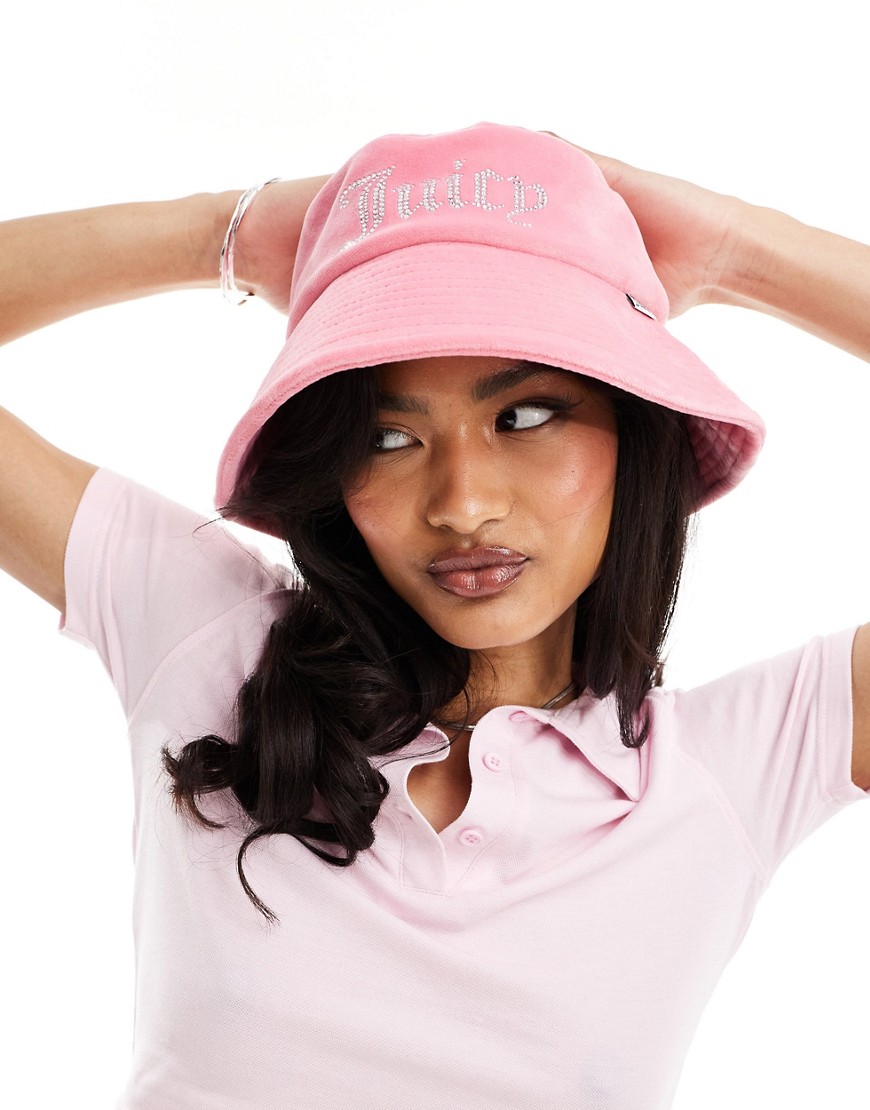 Juicy Couture diamante velour bucket hat in pink lemonade