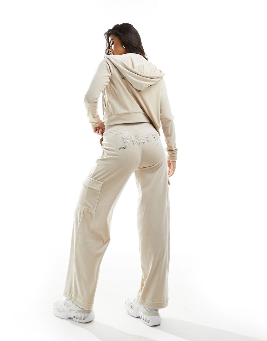 Juicy Couture diamante velour cargo trousers in brazilian sand-Neutral
