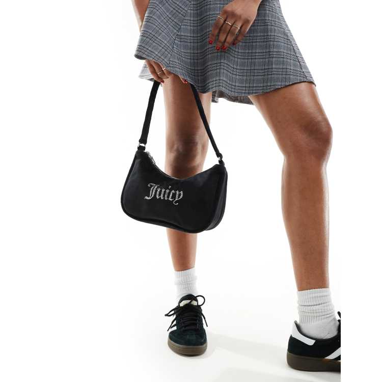 JUICY COUTURE Velour Diamante Shoulder Bag ベロア バッグ Juicy Couture diamante velour shoulder bag in black | ASOS