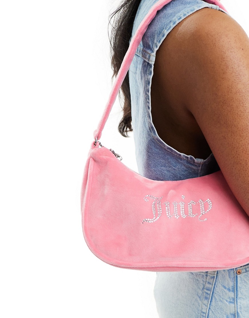 Juicy Couture diamante velour shoulder bag in pink lemonade