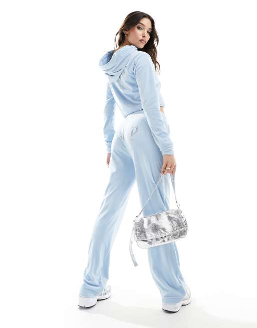 Juicy Couture diamante velour tracksuit bottoms co ord in powder blue ASOS