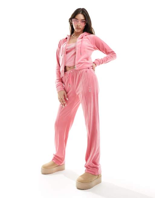 Juicy Couture diamante velour tracksuit zip hoodie co ord in pink lemonade ASOS