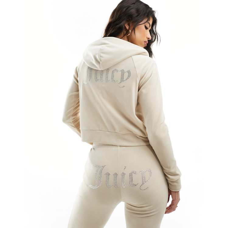 Juicy Couture diamante velour tracksuit zip hoodie in brazilian
