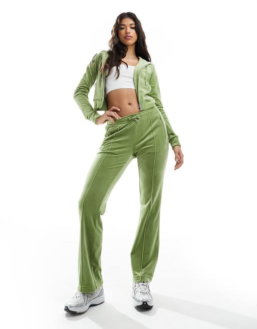 Juicy Couture diamante velour tracksuit zip hoodie in mosstone