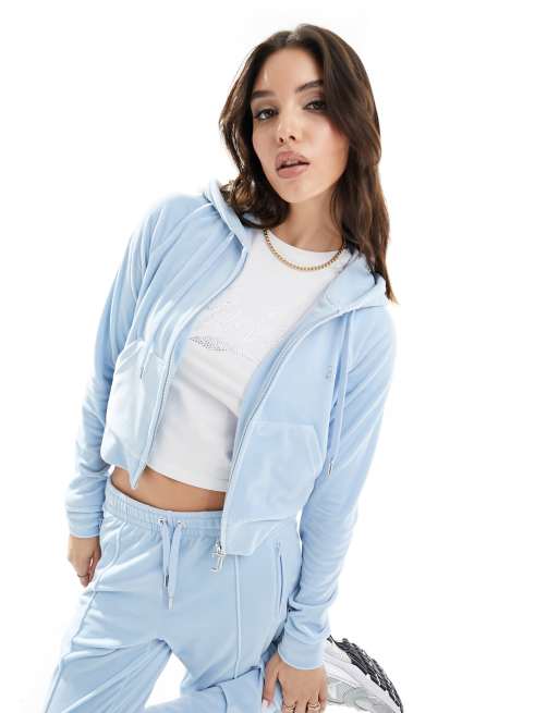 Juicy Couture diamante velour tracksuit zip hoodie in powder blue