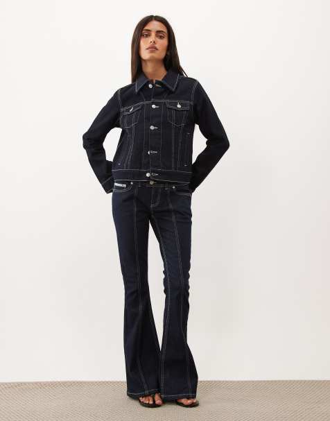 Juicy Couture dog crest logo denim jacket and low rise flare jeans in dark blue - view 1