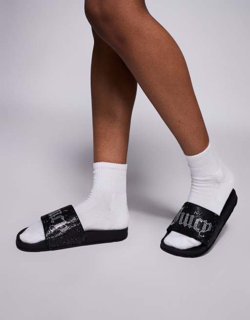 Juicy Couture Donna diamante sliders in black