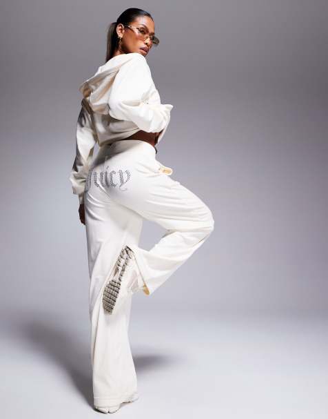 Juicy Couture - Exclusief op ASOS - Joggingbroek van velours met wijde pijpen in wit - view 1