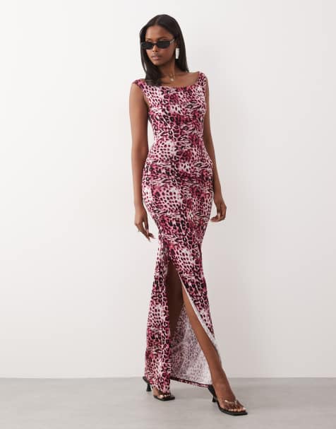 Juicy Couture exclusive diamante logo side split maxi dress in pink leopard print - view 1