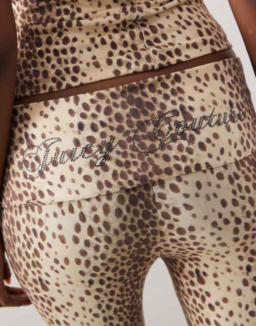 Juicy Couture exclusive fold over diamante logo capri trousers co-ord in leopard print, 5 of 5