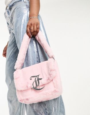 Juicy Couture faux fur and velour baguette bag in pale pink
