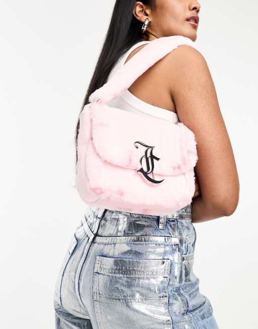 Juicy Couture faux fur and velour baguette bag in pale pink