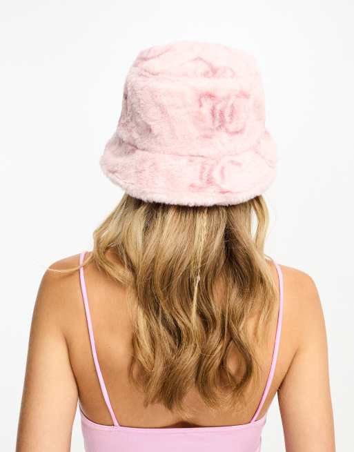 Juicy Couture faux fur mono bucket hat in pale pink | ASOS display picture 1
