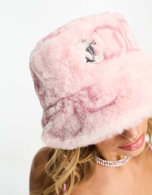 Juicy Couture faux fur mono bucket hat in pale pink | ASOS display picture 3