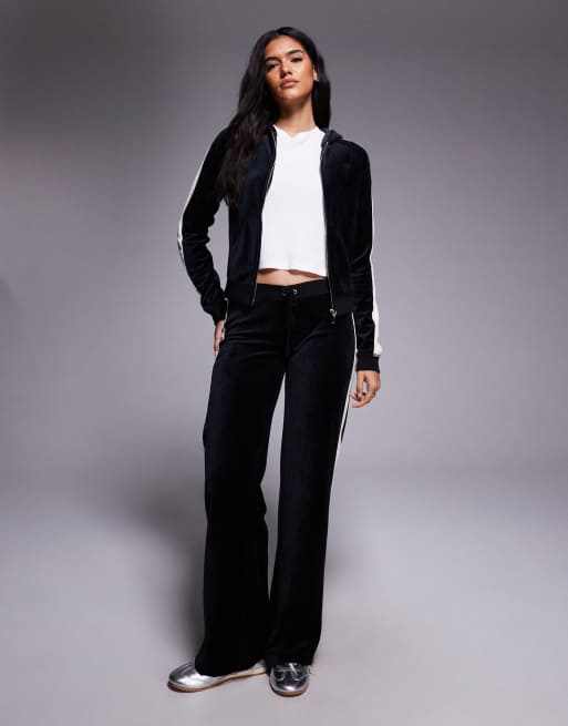 Juicy Couture - Felpa con cappuccio bianca e nera con riga laterale e zip in coordinato, 2 di 4