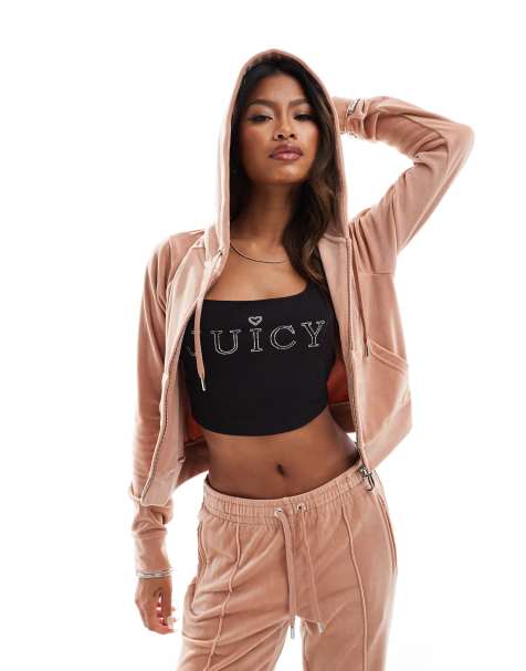 Juicy Couture - Felpa con cappuccio color caffè in velour in coordinato - view 1