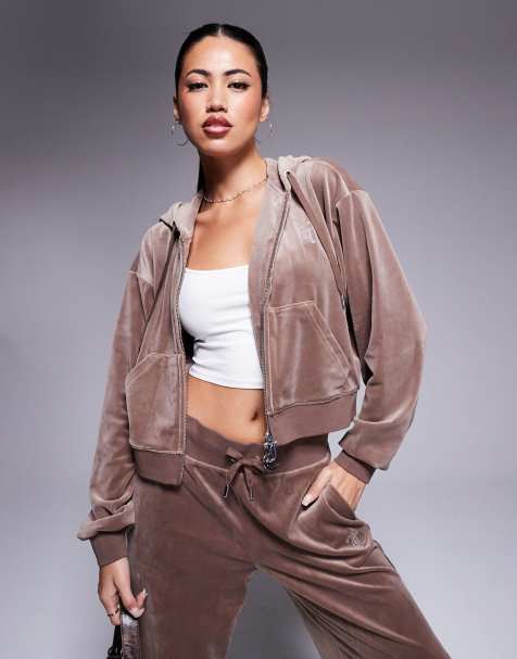 Juicy Couture - Felpa con cappuccio comoda in velour marrone caffellatte con zip - In esclusiva per ASOS - view 1