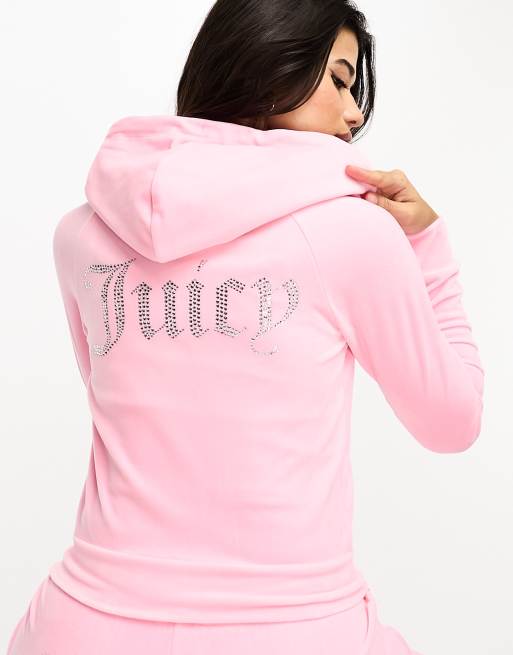 Juicy Couture - Felpa con cappuccio in velour color zucchero filato in coordinato