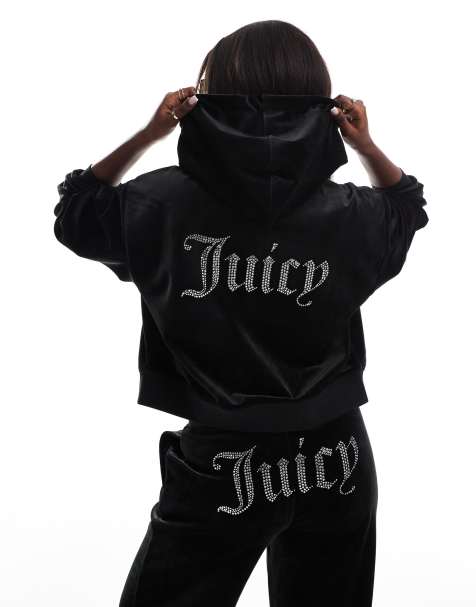 Juicy Couture - Felpa nera vestibilità comoda in velour con cappuccio e zip - In esclusiva per ASOS - view 1