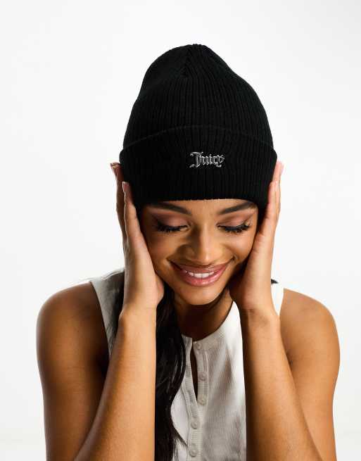 Juicy Couture fluffy knit beanie hat in black | ASOS