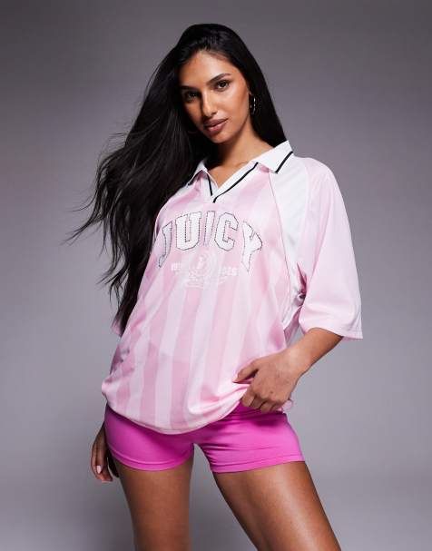 Juicy Couture football logo polo t-shirt in pink - view 1